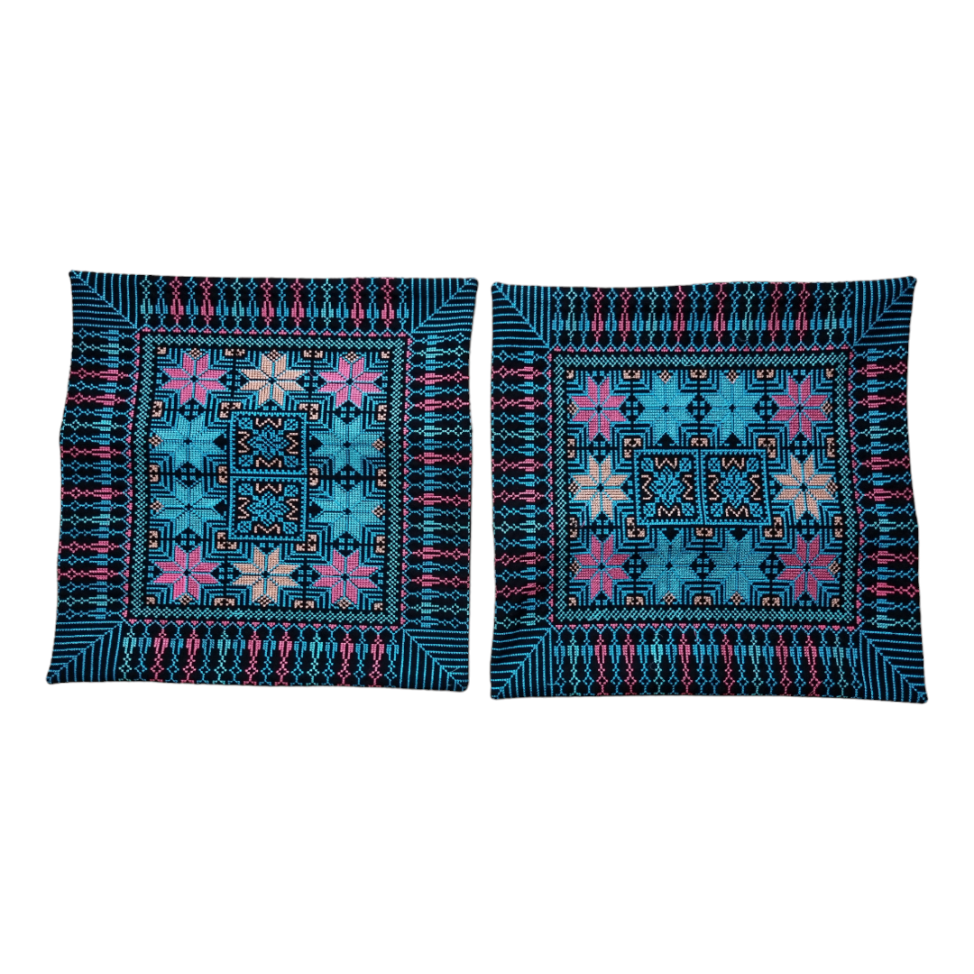 Embroidered cushion covers Turquoise 2