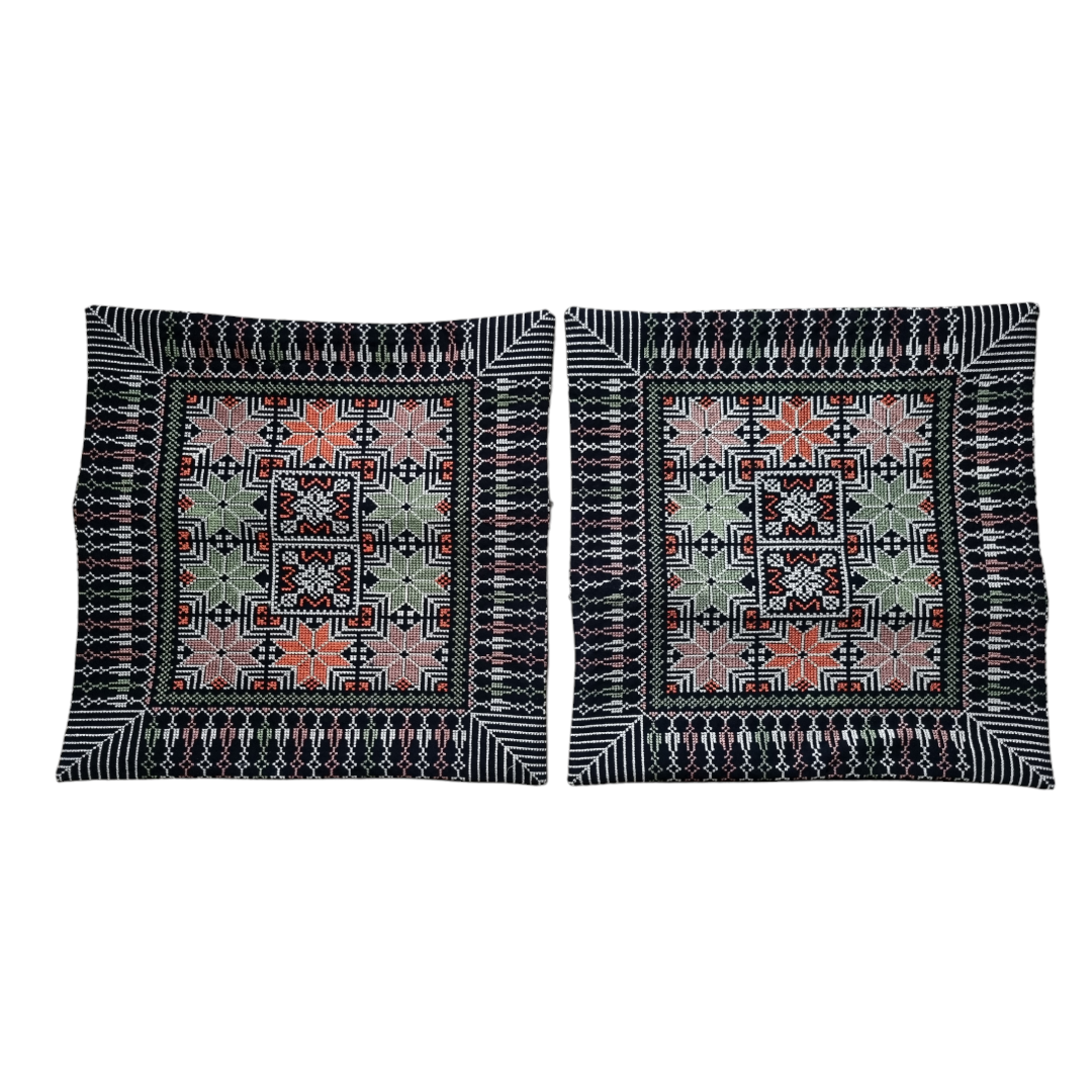 Embroidered cushion covers green brown 2