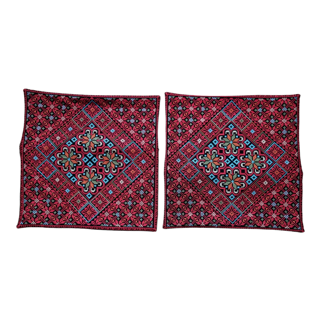 Embroidered cushion covers red blue 2