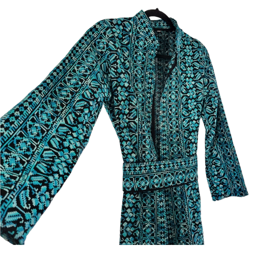 Embroidered long jacket Turquoise 1