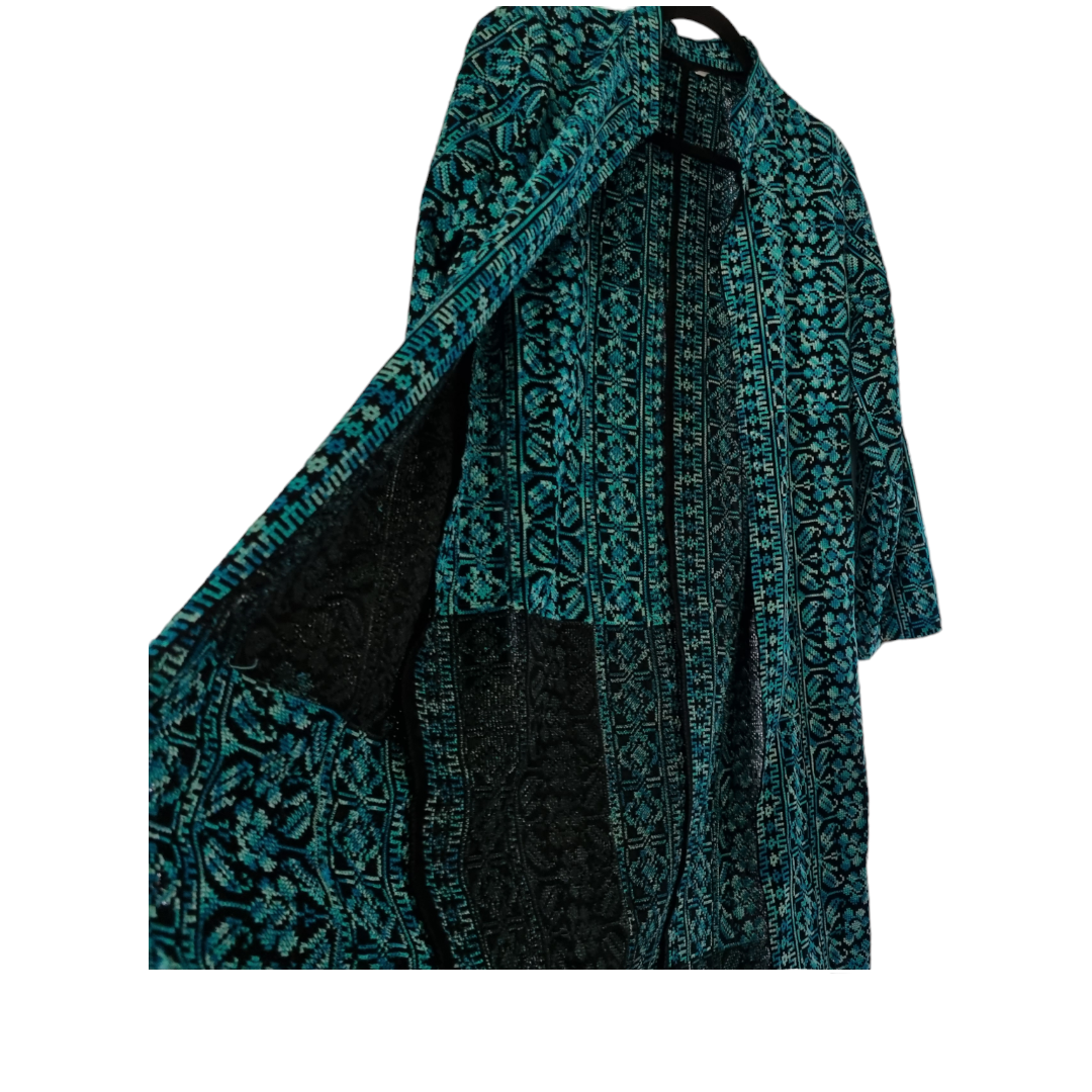 Embroidered long jacket Turquoise 3