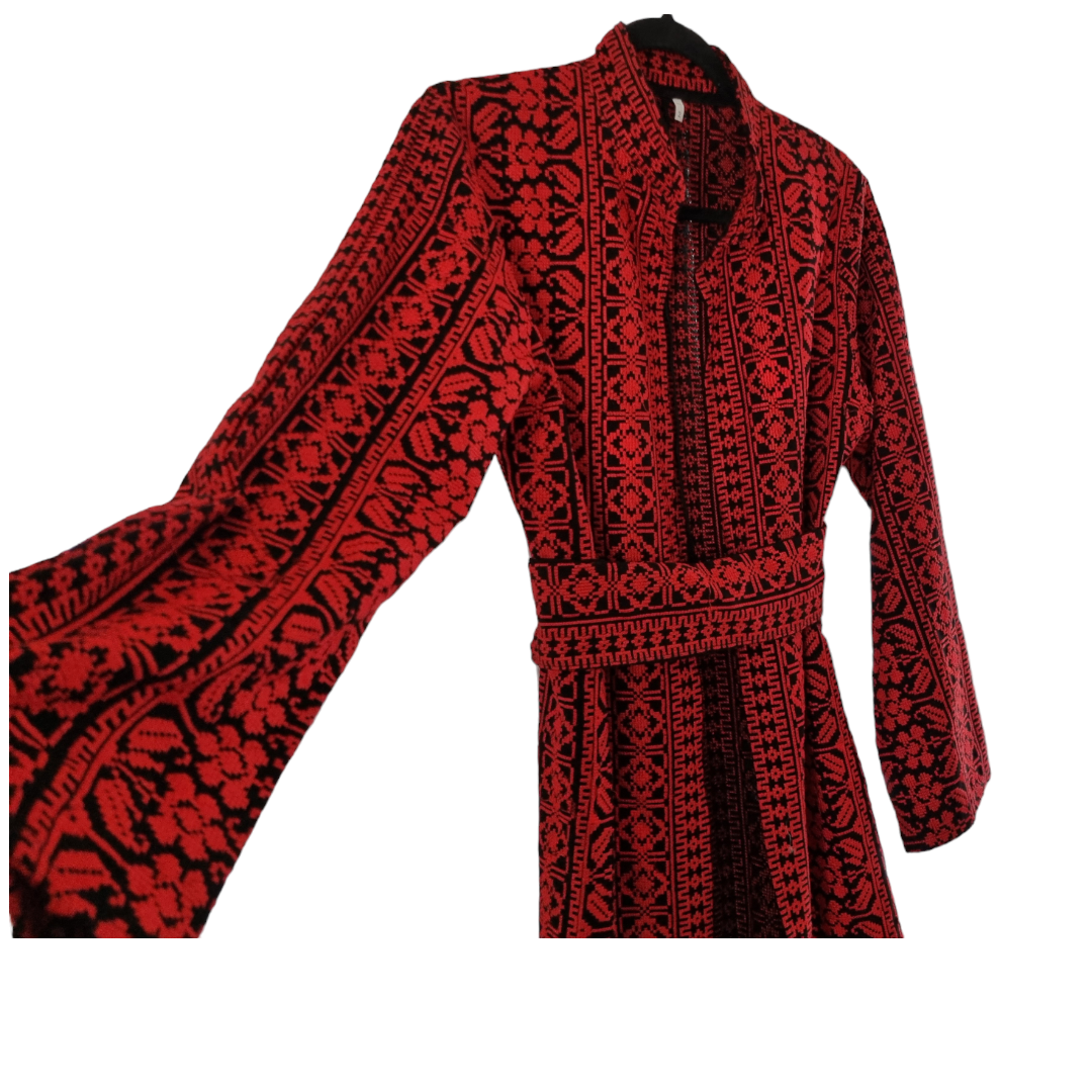 Embroidered long jacket red 1