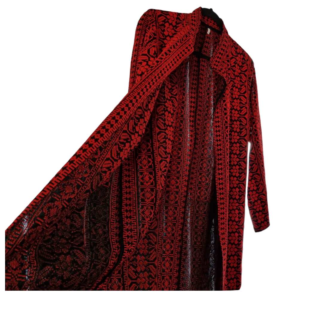 Embroidered long jacket red 3