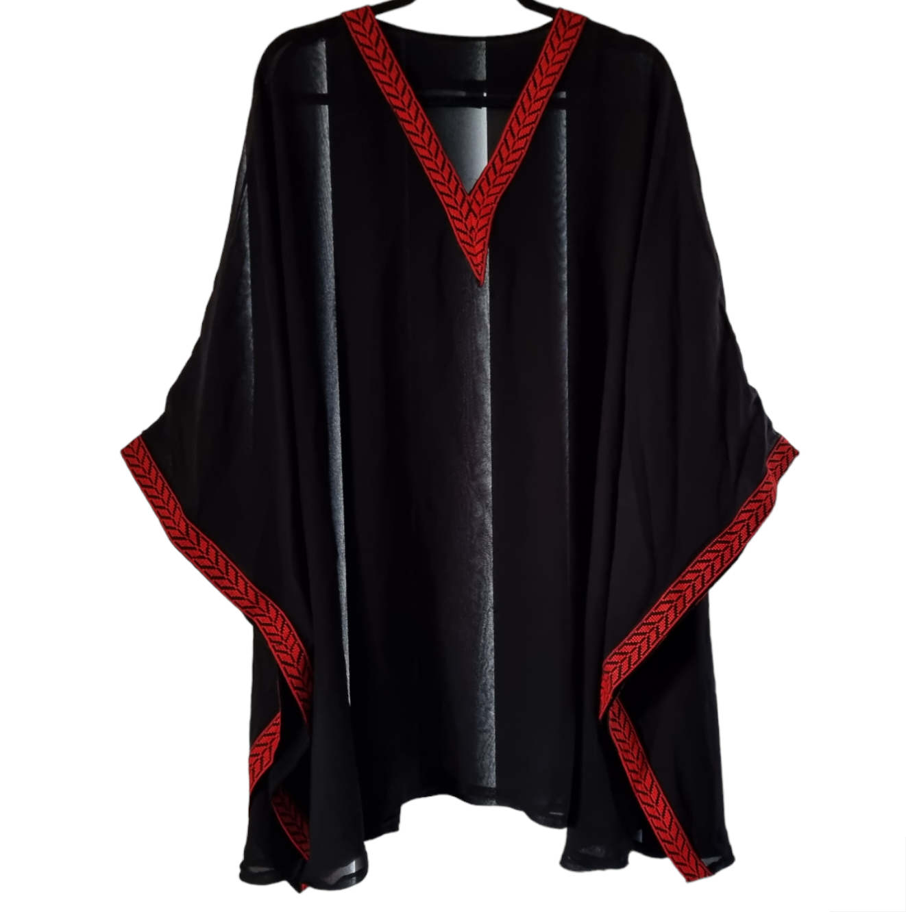 Artisanal Embroidered Poncho 50% Cotton, 50% Polyester Black  603827