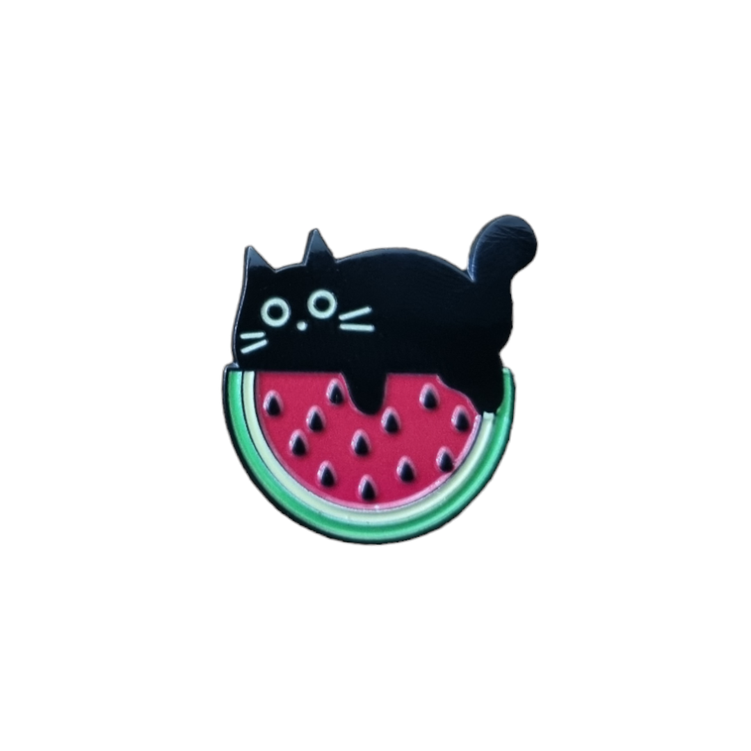 Watermelon cat pin badge