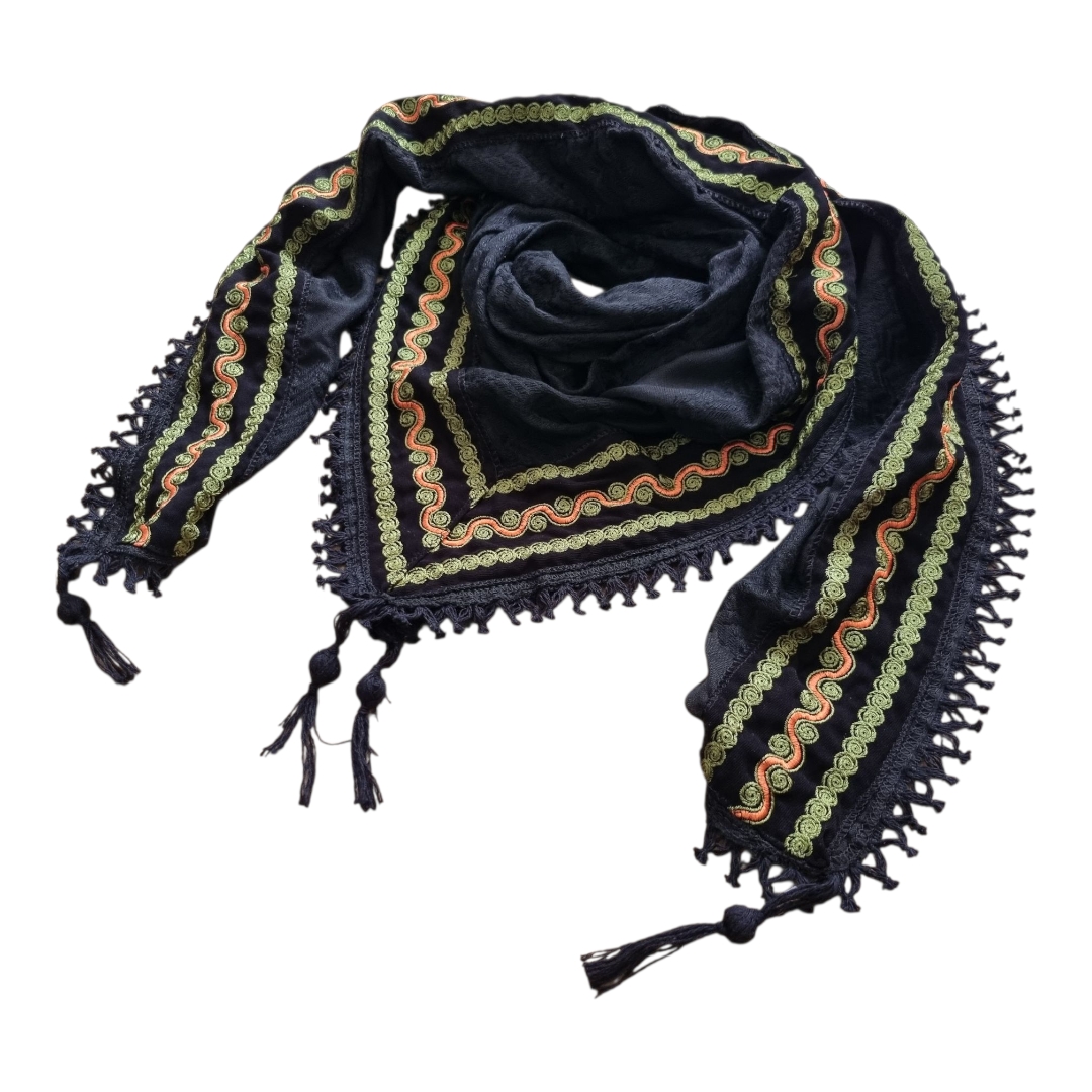 Embroidered kufiya green keffiyeh