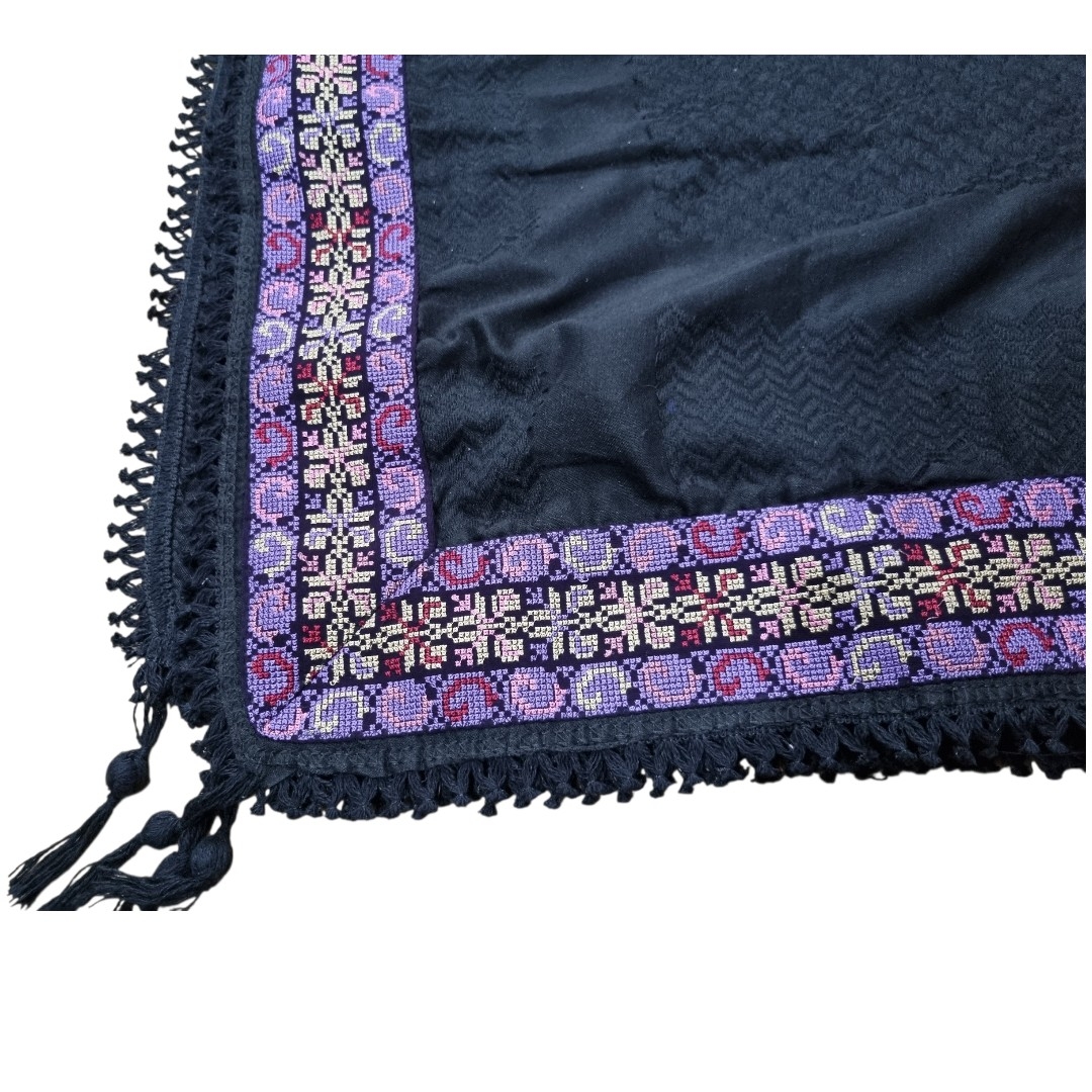 Embroidered kufiya purple tatreez