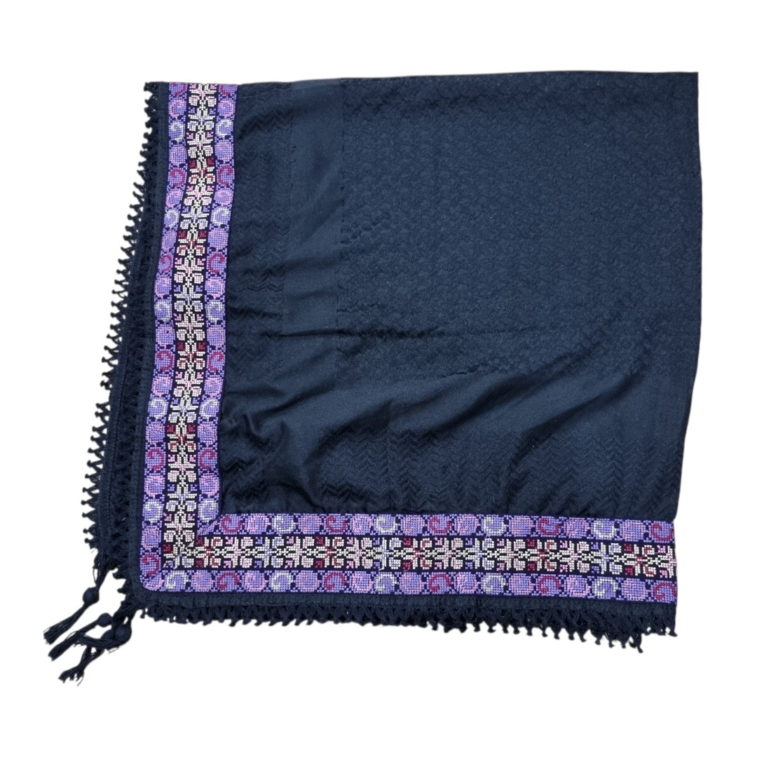 Embroidered kufiya tatreez purple